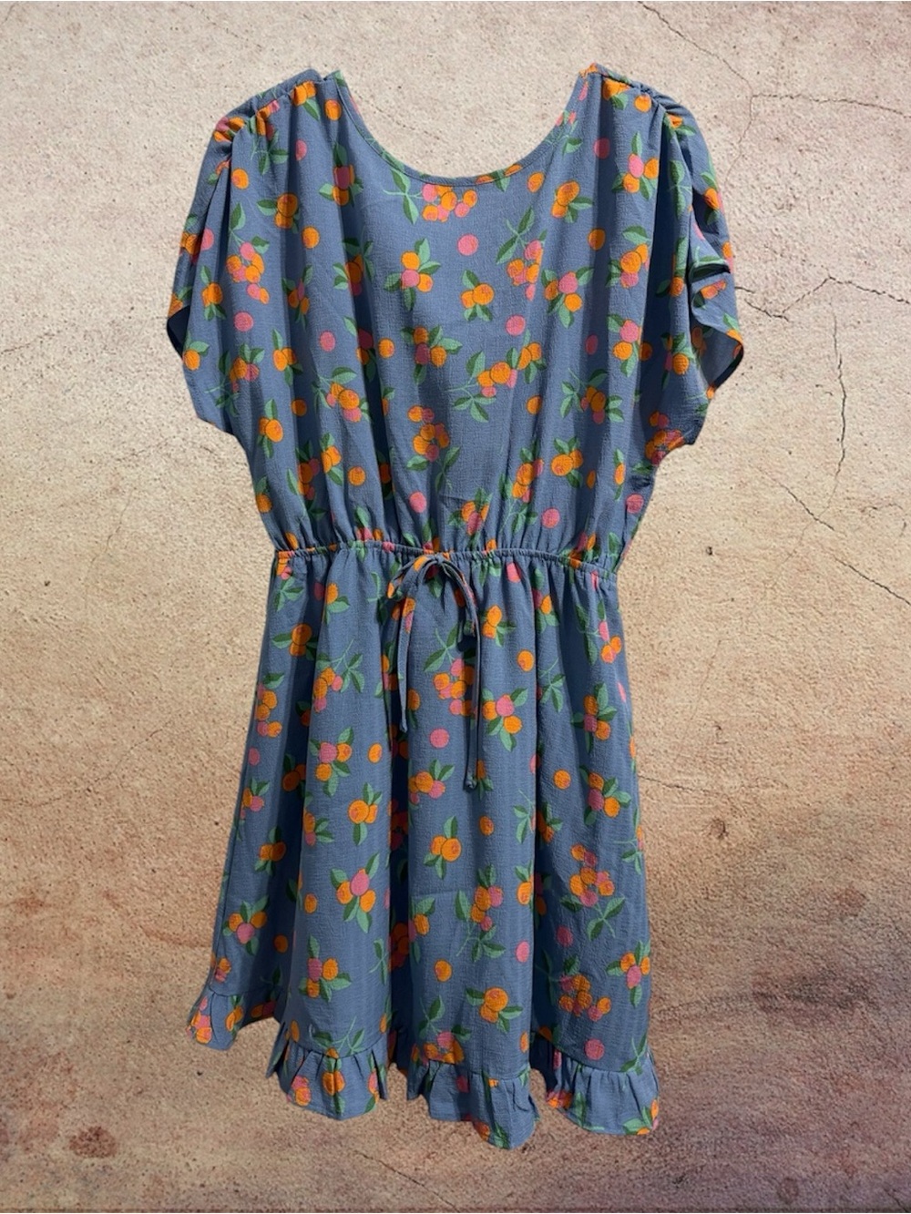 Umgee Blue Floral Mini Sundress with Orange & Pink Blooms NWT size S